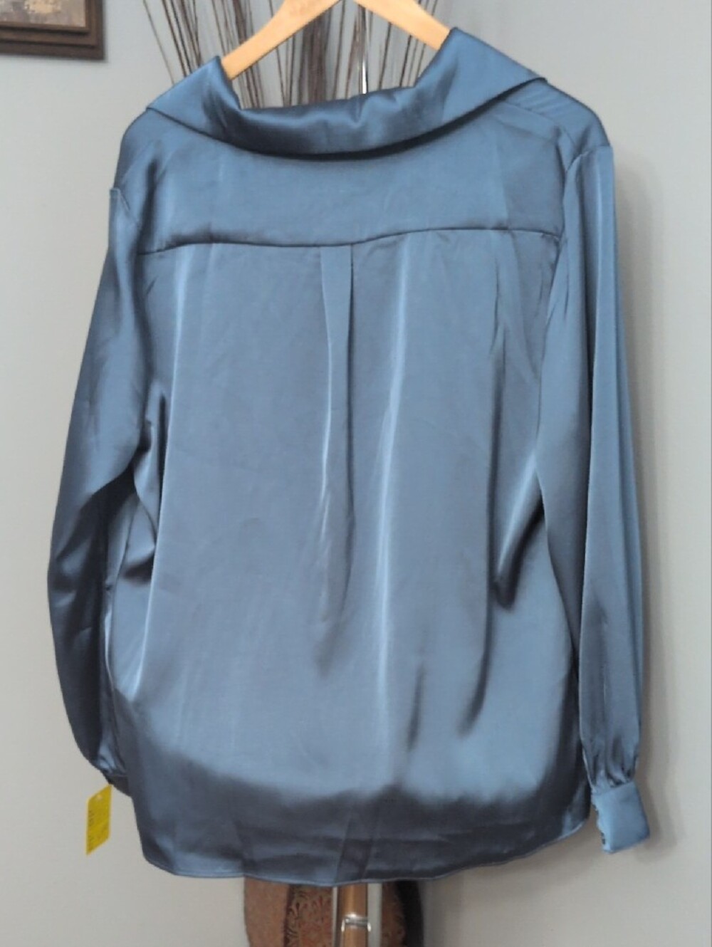 Grace Karin Women's Steel Blue Satin Button-Front Blouse - Picture 5 of 6